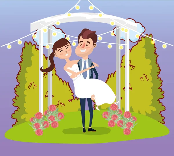 ちょうど結婚結婚式カップル カード デザイン ベクトル イラスト グラフィック デザイン — ストックベクタ