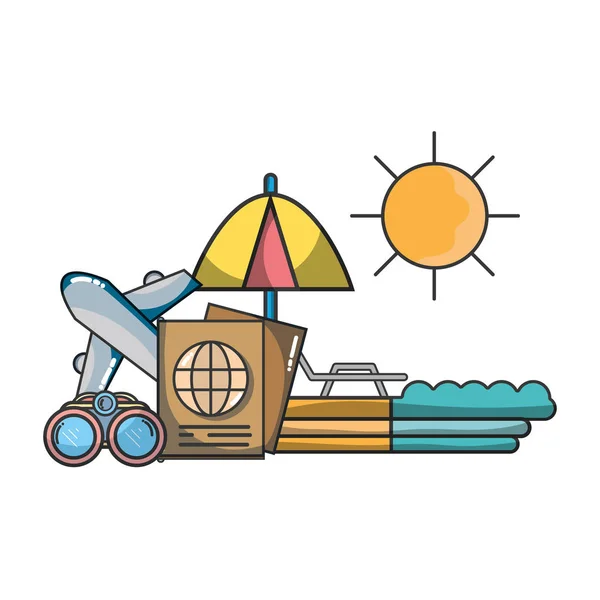 Elementos Vacaciones Viajes Caricaturas Vector Ilustración Diseño Gráfico — Vector de stock