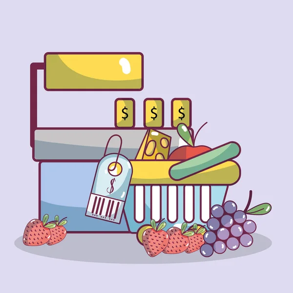 Продукти Харчування Супермаркети Покупки Векторні Ілюстрації Графічний Дизайн — стоковий вектор