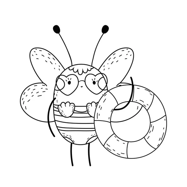 Mignon Petite Abeille Avec Maillot Bain Flotteur Vectoriel Illustration Design — Image vectorielle