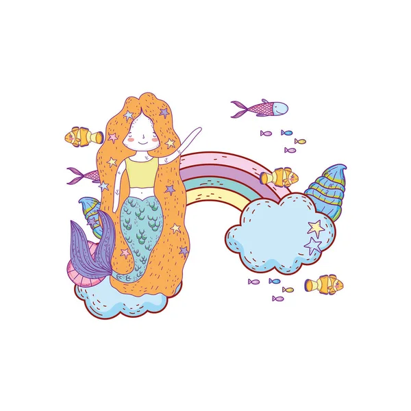 Cute Mermaid Clouds Rainbow Vector Illustration Design — Stock Vector