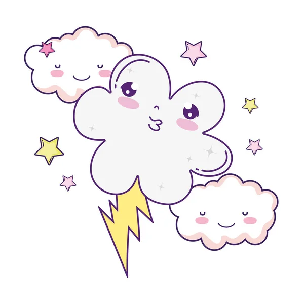 Roztomilý Cloud Kawaii Postav Vektorové Ilustrace — Stockový vektor