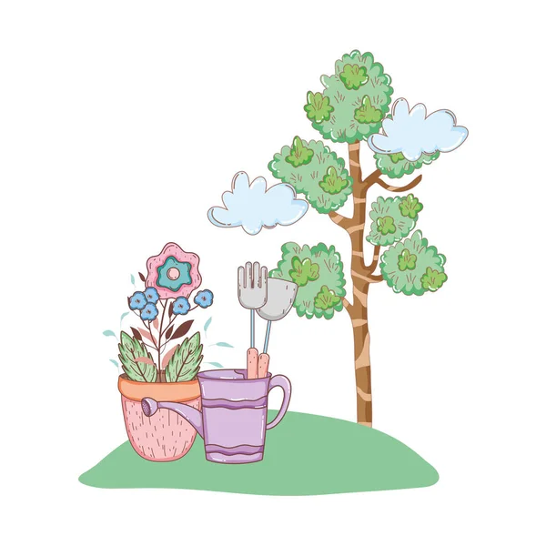 Arbre Plante Avec Jardin Arroseur Vectoriel Illustration Design — Image vectorielle