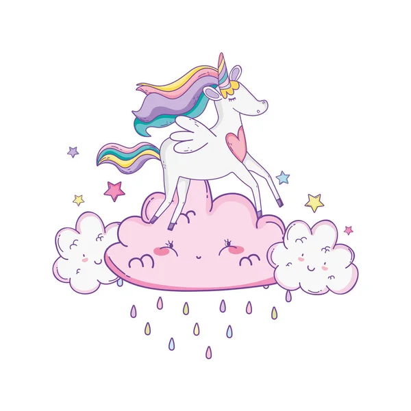 Unicornio Volando Las Nubes Dibujos Animados Lindo Vector Ilustración Diseño — Archivo Imágenes Vectoriales