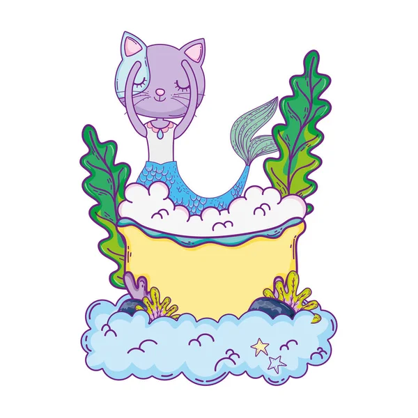 Roztomilý Purrmaid Vana Vektorové Ilustrace Design — Stockový vektor