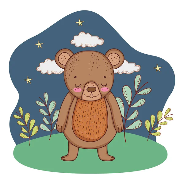 Mignon Petit Ours Dans Camp Vecteur Illustration Design — Image vectorielle