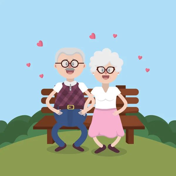 Morföräldrar Äldre Härlig Par Bänken Tecknade Vektor Illustration Grafisk Design — Stock vektor