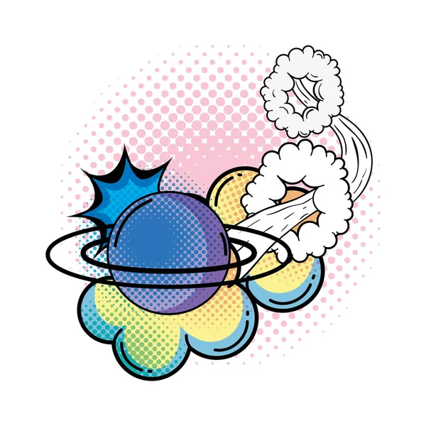 Saturnus Planet Pop Art Ikon Vektor Illustration Design — Stock vektor