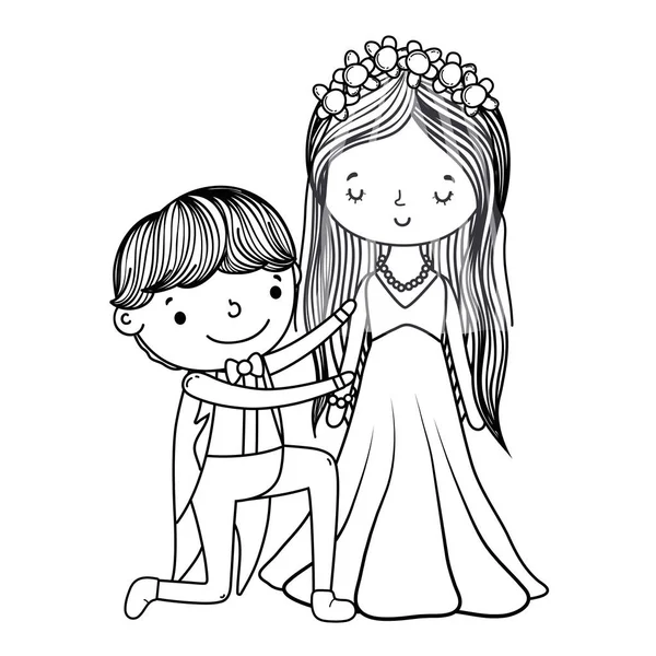 Couple Mariage Mignon Dessin Animé Vectoriel Illustration Conception Graphique — Image vectorielle