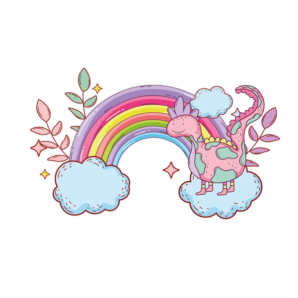 虹雲ベクトル イラスト デザインとおとぎ話恐竜 — ストックベクタ