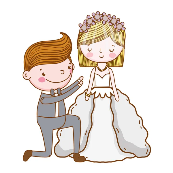 Couple Wedding Cute Cartoon Vector Illustration Graphic Design — Stock Vector