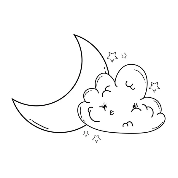 悲伤和月亮可爱的卡通矢量插图图形设计 — 图库矢量图片