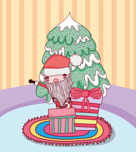 Santa Claus Pine Tree House Vector Illustration Design — Stock Vector