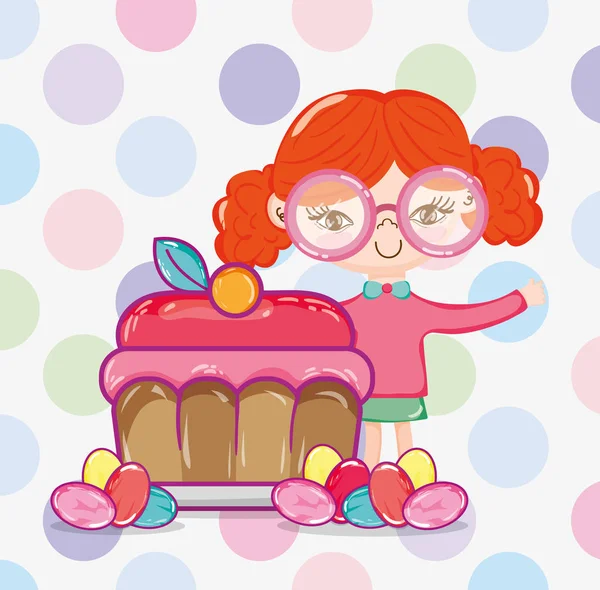 Pasta Şekerleme Karikatürler Vektör Çizim Grafik Tasarım Ile Kız — Stok Vektör