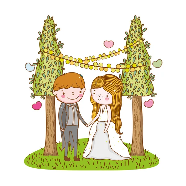 カップルの結婚式かわいい漫画ベクトル小話 — ストックベクタ