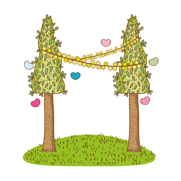 Árvores Bonito Natureza Vetor Ilustração —  Vetores de Stock