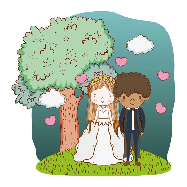 Pareja Boda Naturaleza Paisaje Lindo Vector Dibujos Animados Ilustración Diseño — Vector de stock