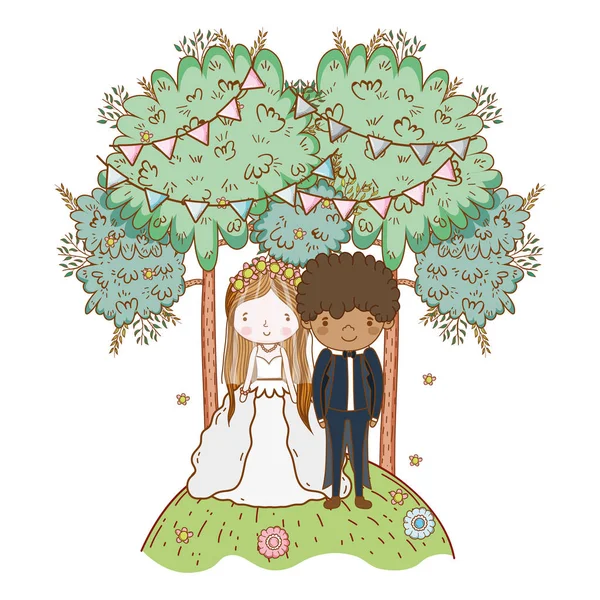 Pareja Boda Naturaleza Paisaje Lindo Vector Dibujos Animados Ilustración Diseño — Vector de stock