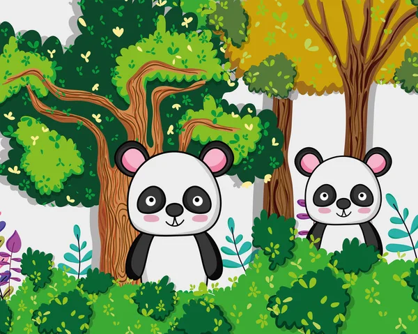 Mignon Panda Ours Famille Jungle Dessins Animés Vectoriel Illustration Conception — Image vectorielle