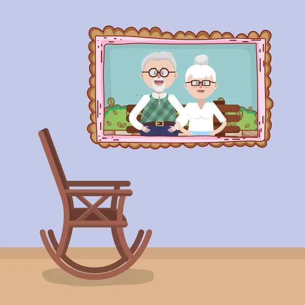 Бабушки Дедушки Отмечают Любовь Вместе Домашний Интерьер Мультфильма Векторные Иллюстрации — стоковый вектор