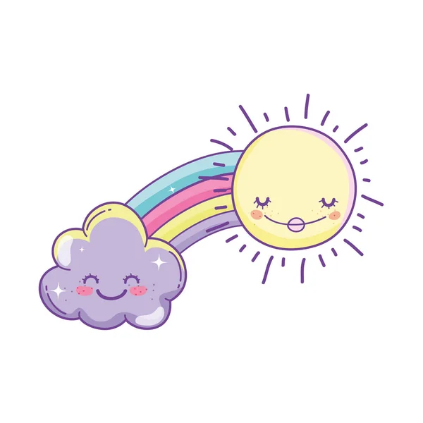 Nuvole Arcobaleno Con Sole Carino Cartoni Animati Vettoriale Illustrazione Grafica — Vettoriale Stock