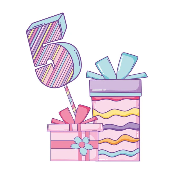 生日礼品盒与5号可爱的动画片 — 图库矢量图片