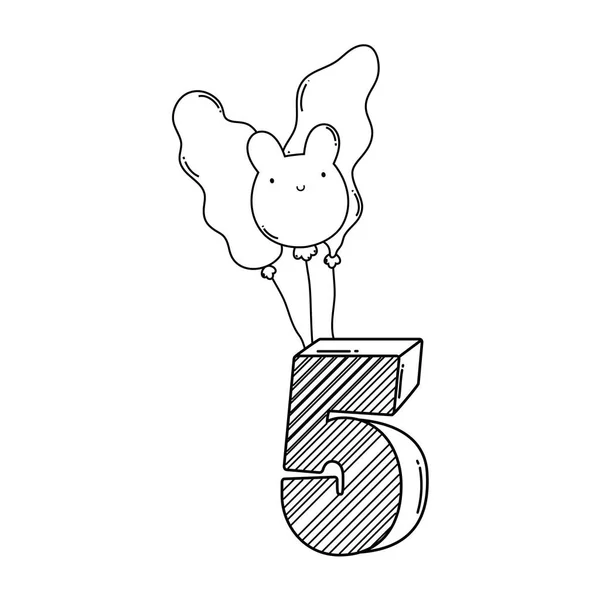 Vela Aniversário Número Cinco Com Balões Animal Forma Vetor Ilustração —  Vetores de Stock