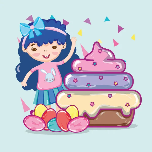 Chica Con Cupcake Caramelos Vector Ilustración Diseño Gráfico — Vector de stock