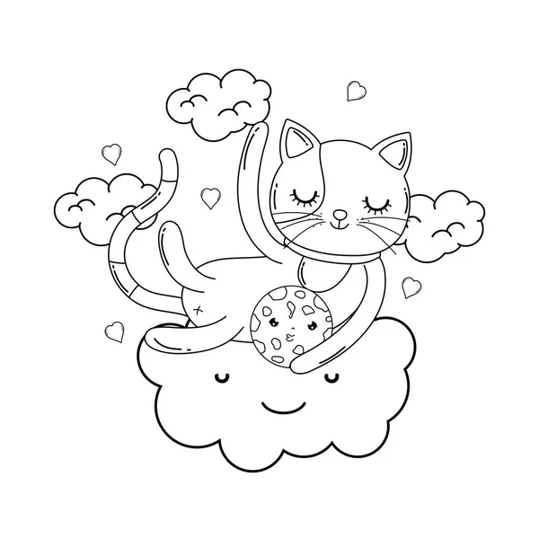 Niedliche Katze Mit Cookie Wolkenvektor Illustrationsdesign — Stockvektor