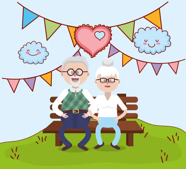 Grandparents Love Couple Together Park Cartoon Vector Illustration Graphic Design — Stock Vector