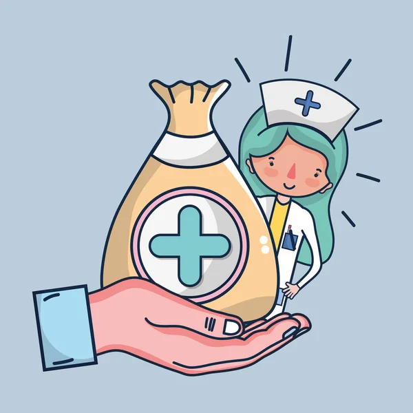 Donación Sangre Enfermera Bolsa Salud Vector Dibujos Animados Ilustración Diseño — Vector de stock