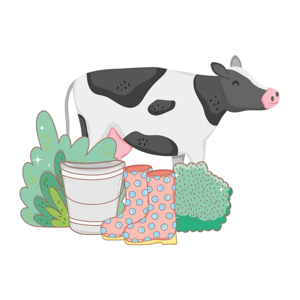 Cow Farm Animal Garden Boots Vector Illustration Design — Stock Vector