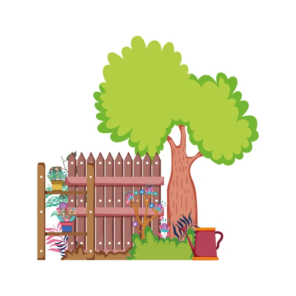 Holzzaun Mit Baum Lagervektor Illustrationsdesign — Stockvektor