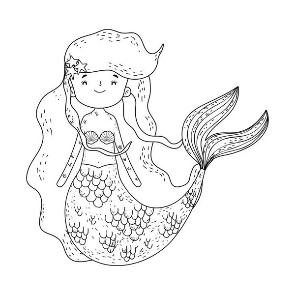Söt Sjöjungfru Fairy Tales Vektor Illustration Design — Stock vektor