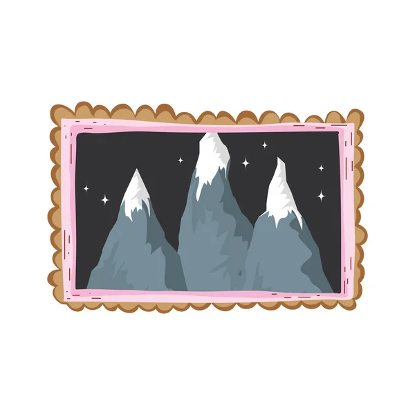 雪夜のベクトル図の正方形のフレームを山のある風景します — ストックベクタ