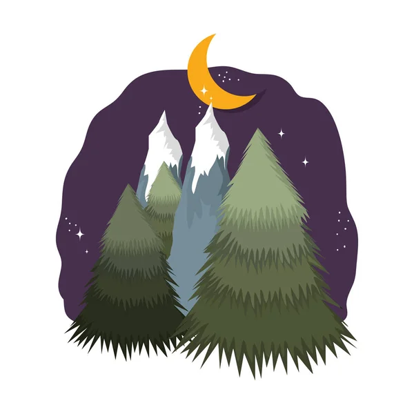 Landscape Snow Mountain Night Vector Illustration Design — Stock Vector