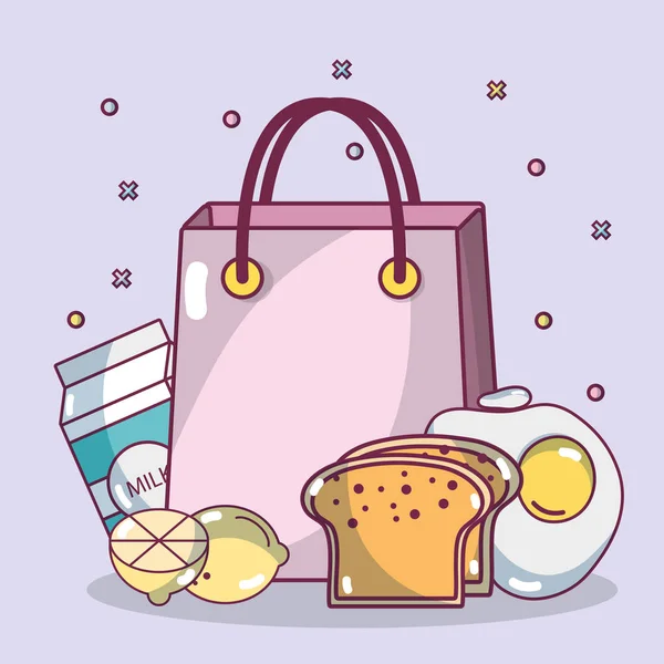 Compra Desayuno Comida Llevar Bolsa Vector Ilustración Diseño Gráfico — Archivo Imágenes Vectoriales