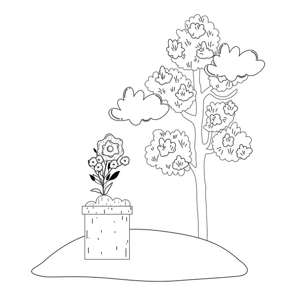 Árvore Planta Com Flores Jardim Vetor Ilustração Design — Vetor de Stock
