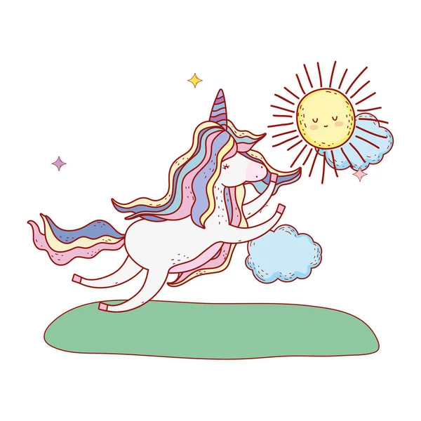 Mignon Conte Fées Licorne Dans Paysage Vectoriel Illustration Design — Image vectorielle