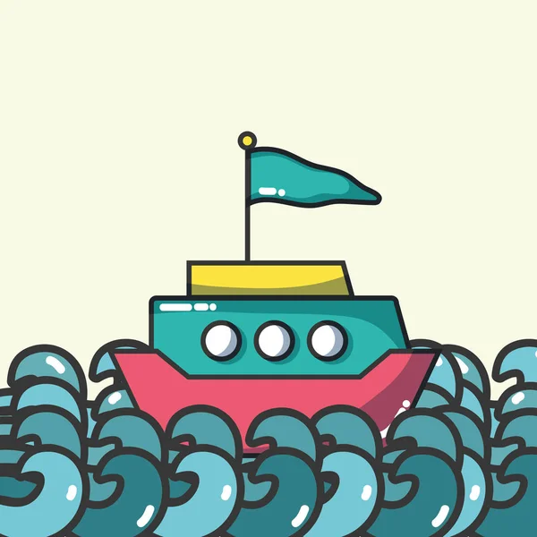 Boot Navigeren Zee Strand Vector Illustratie Grafisch Ontwerp — Stockvector