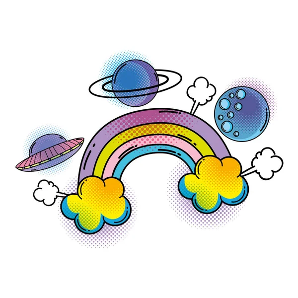 Rainbow Planets Pop Art Style Vector Illustration Design — Stock Vector