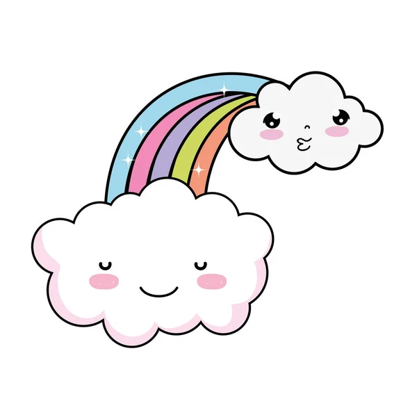 Carino Nuvola Con Arcobaleno Kawaii Personaggio Vettore Illustrazione Design — Vettoriale Stock