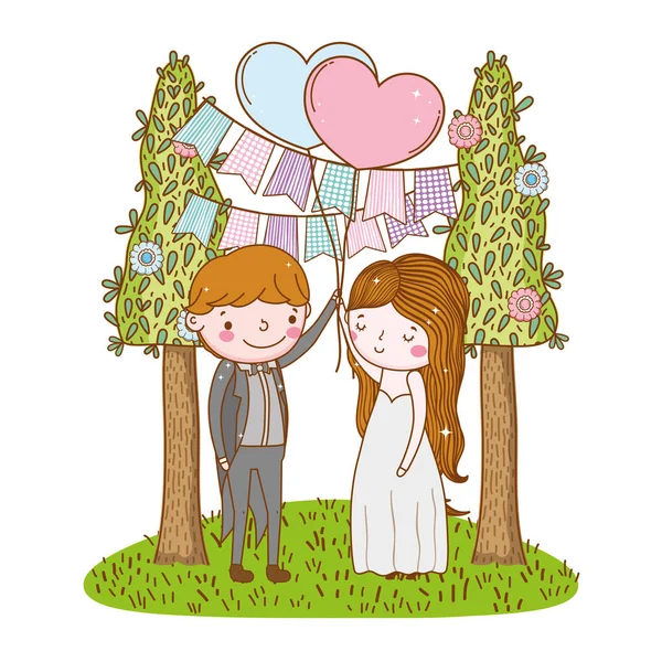 Pár Esküvői Aranyos Rajzfilm Vektor Ilustration — Stock Vector