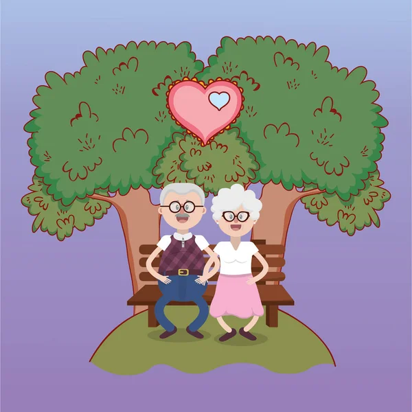 Grandparents Love Couple Together Park Cartoon Vector Illustration Graphic Design — Stock Vector