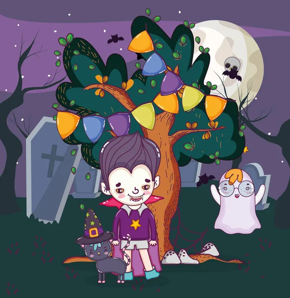 Halloween Oslavu Upír Chlapec Noci Kreslené Vektorové Ilustrace Grafický Design — Stockový vektor