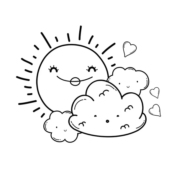 Sol Nubes Sonriendo Con Corazones Dibujos Animados Vector Ilustración Diseño — Archivo Imágenes Vectoriales