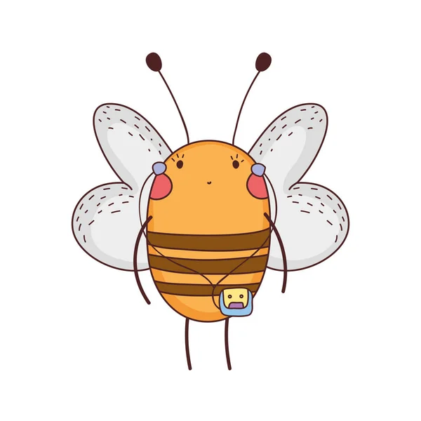 可爱的小蜜蜂与随身听向量插图设计 — 图库矢量图片
