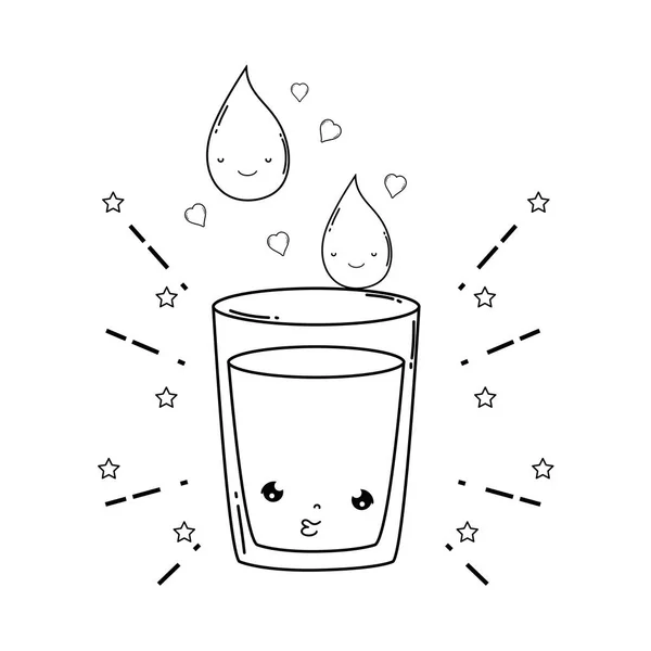 Vidrio Agua Kawaii Carácter Vector Ilustración Diseño — Archivo Imágenes Vectoriales