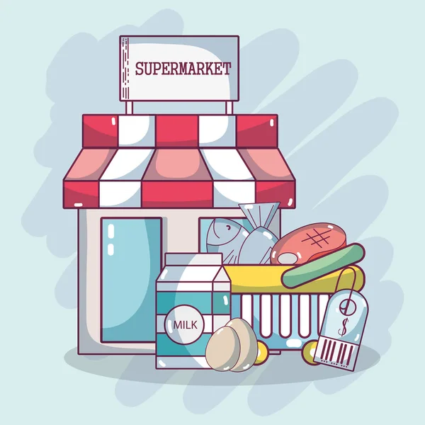 Gıda Ürünleri Süpermarkette Alışveriş — Stok Vektör