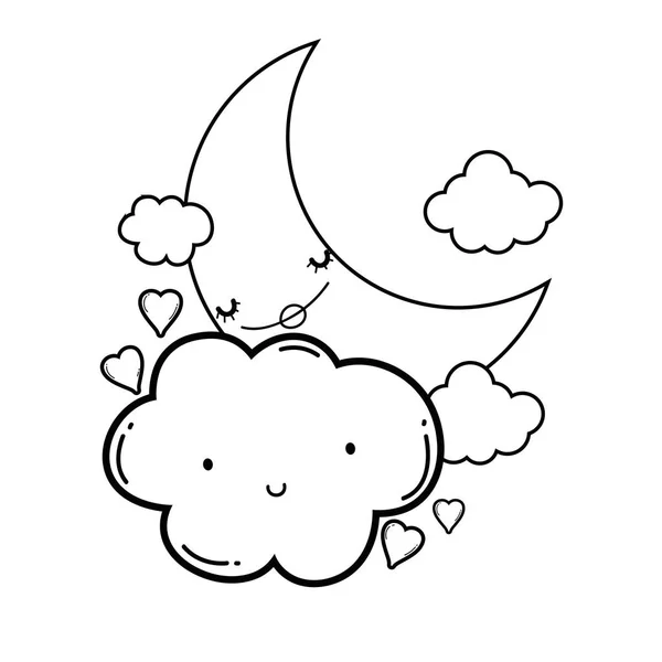 Nubes Luna Dibujos Animados Lindo Vector Ilustración Diseño Gráfico — Archivo Imágenes Vectoriales